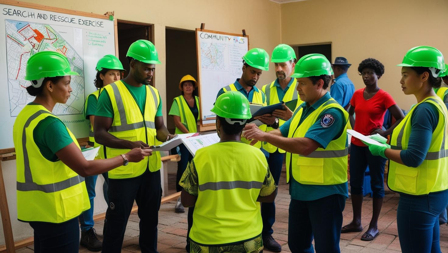 A community response teams planning a search and rescue exercise.